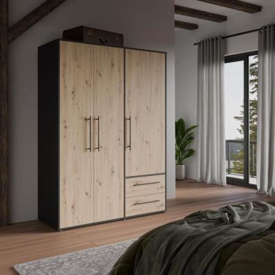Armoire de chambre élégante - Chene Artisan / Noir - 3 portes
