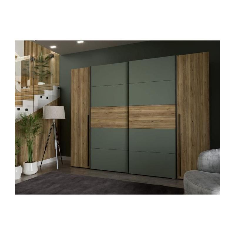 Armoire Chic Chêne et Vert Sauge - 2 Battantes + 2 Coulissantes ≦ 60字符