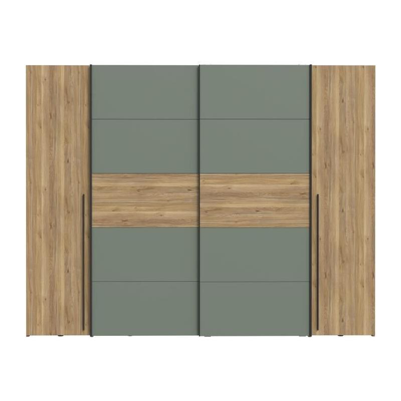 Armoire Chic Chêne et Vert Sauge - 2 Battantes + 2 Coulissantes ≦ 60字符