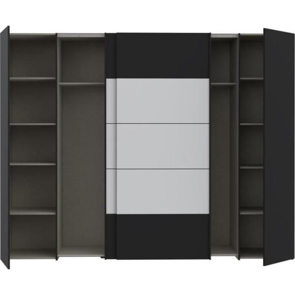 Armoire de chambre - NARAGO - Noir / Blanc - 2 portes battantes, 2 portes coulissantes - 270,3 x 61,2 x 210,5 cm