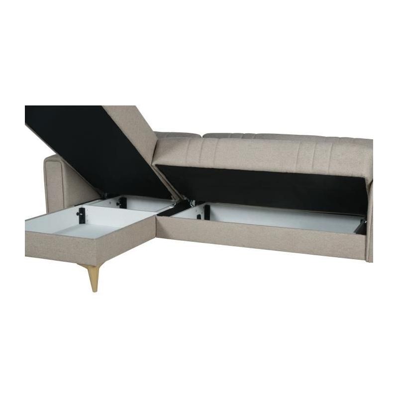Canapé d'angle convertible réversible OMEGA - Tissu beige