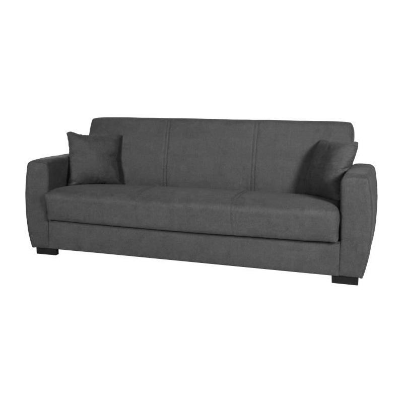 Canapé convertible OSCAR 3 places - Gris clair - Coffre de rangement