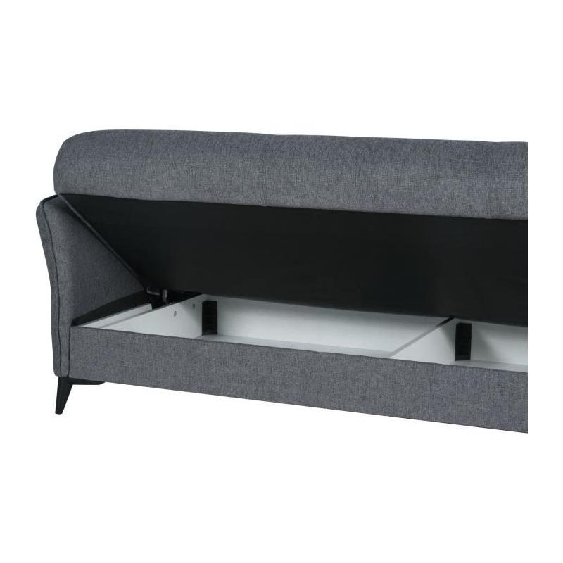 Canapé convertible 3 places OTTOWA gris foncé - Coffre de rangement