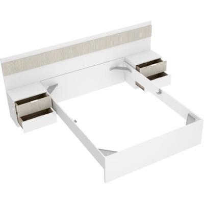 Lit adulte avec chevets intégrés BIANCA - 160 x 200 cm - Blanc/Bois