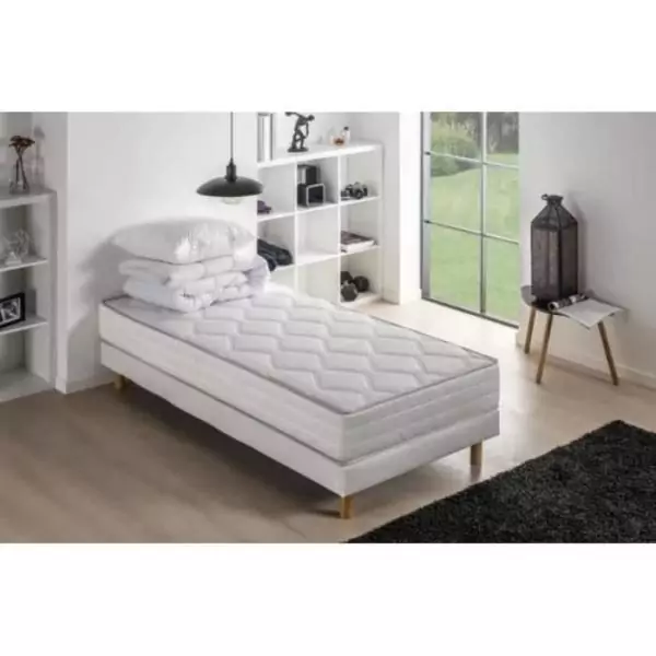 Pack pret a dormir Matelas + Sommier 90 x 190 cm + Couette + Oreiller - DEKO DREAM Malin