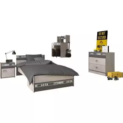 Chambre enfant industrielle complète - Décor gris loft - NOA