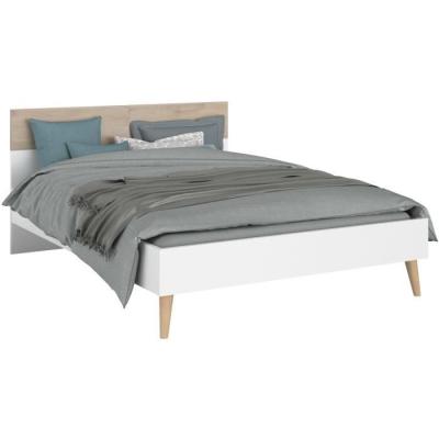 Ensemble Lit 140 x 190 cm + 2 chevets - Style Scandinave - Blanc / Chene
