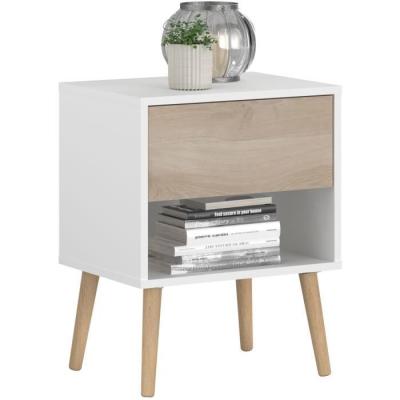 Chambre complète Scandinave Blanc / Chene - Lit 140 x 190 cm, 2 chevets, commode, armoire