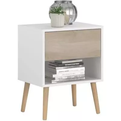 Chambre complète Scandinave Blanc / Chene - Lit 140 x 190 cm, 2 chevets, commode, armoire Chambre complète Scandinave Blanc / Chene - Lit 140 x 190 cm, 2 chevets, commode, armoire