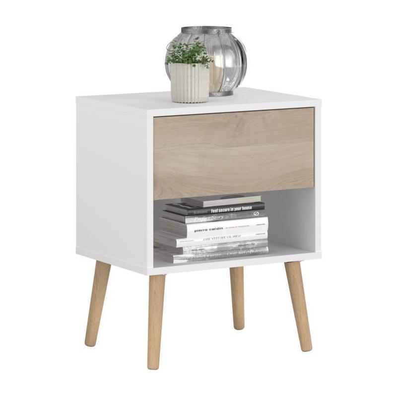 Chambre complète Scandinave Blanc / Chene - Lit 140 x 190 cm, 2 chevets, commode, armoire