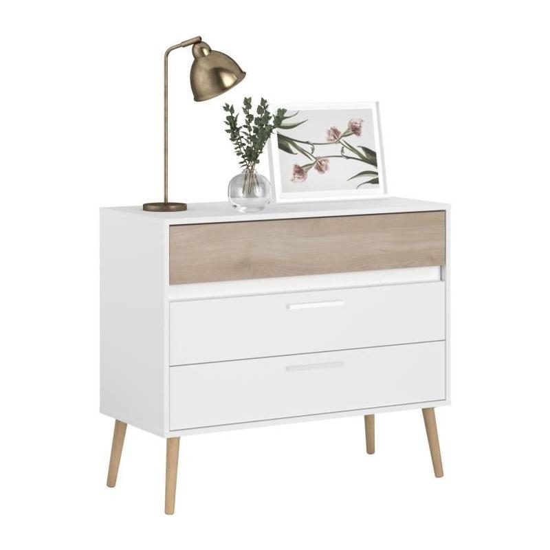 Chambre scandinave AALBORG blanc/chêne 160x200 - 4 pcs PARISOT