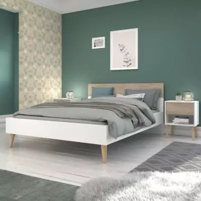 Lit adulte design AALBORG 160x200 cm - Blanc / Chene par PARISOT