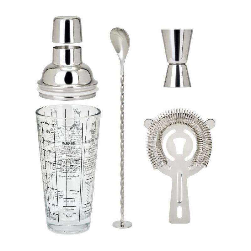 Set cocktails LIVOO 400ml - 1 shaker, 1 doseur, 1 cuillère, 1 passoire