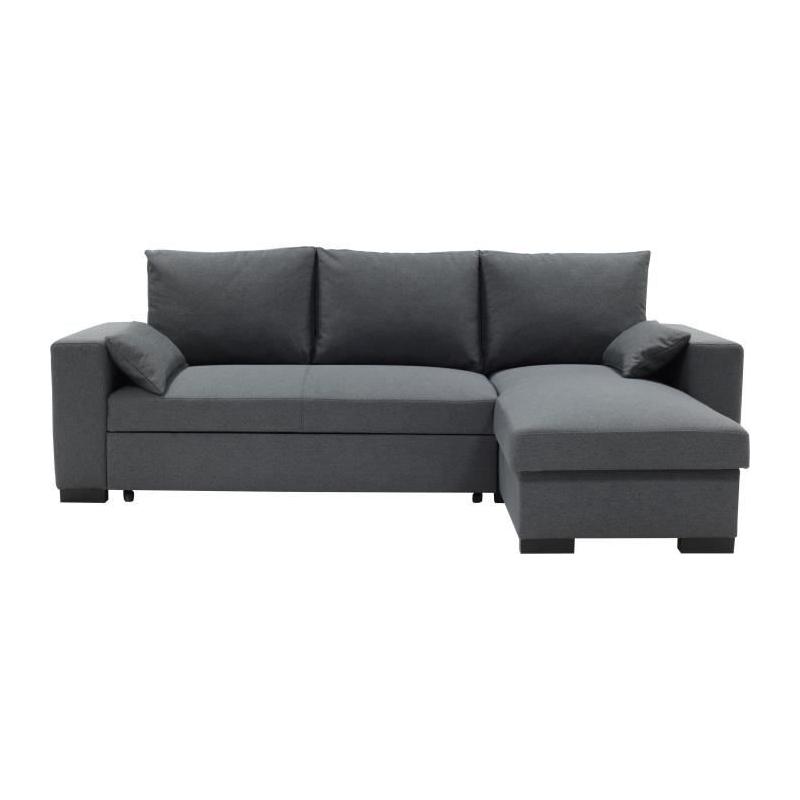 Canapé d'angle convertible MORGAN 3 places Anthracite - Avec coffre et coussins