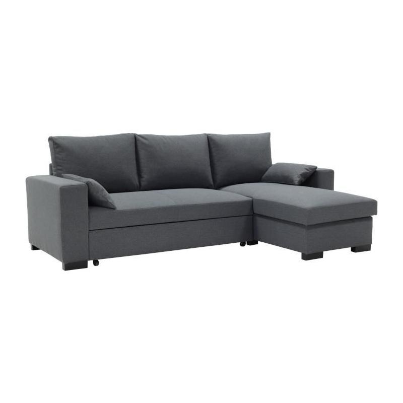 Canapé d'angle convertible MORGAN 3 places Anthracite - Avec coffre et coussins