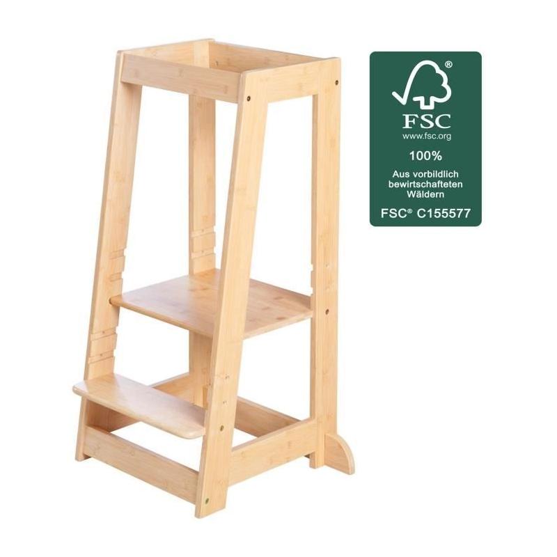 Tour d'apprentissage Montessori Roba - Bambou FSC - Réglable à 3 niveaux - Naturel
