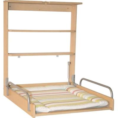 Table à langer murale rabattable - ROBA DSCHUNGELBABY - Matelas rayé multicolore - Bois Naturel