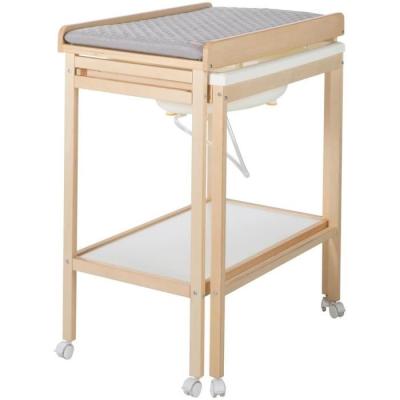 Table à langer et baignoire coulissante - ROBA - Gris tendance - Matelas déperlant - Bois Natu