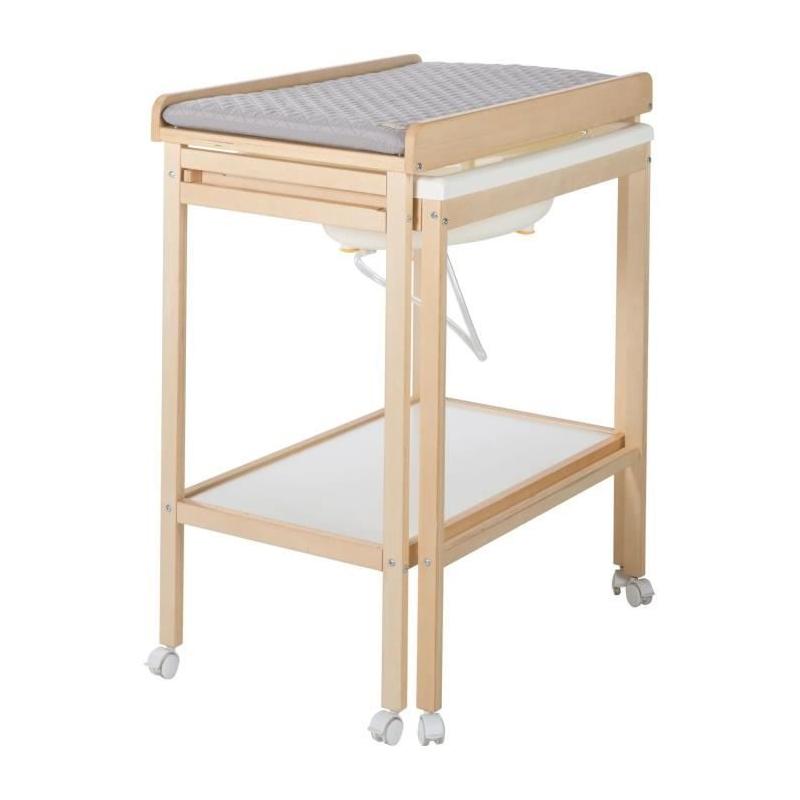 Table à langer et baignoire coulissante - ROBA - Gris tendance - Matelas déperlant - Bois Natu