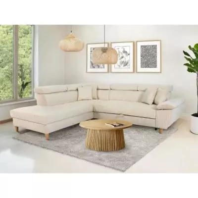Canapé d'angle convertible 4 places WESTON en velours côtelé beige Canapé d'angle convertible 4 places WESTON en velours côtelé beige