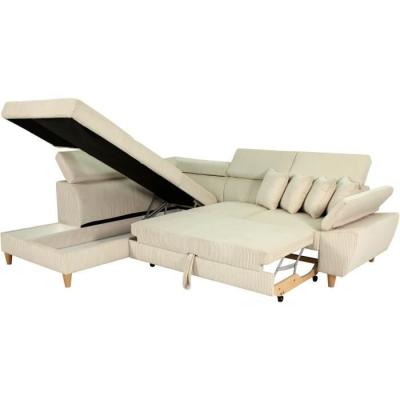 Canapé d'angle convertible 4 places WESTON en velours côtelé beige