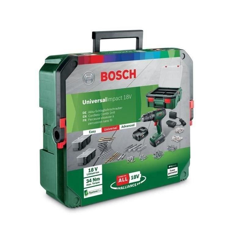 Perceuse-visseuse Bosch - UniversalDrill 18 avec 2 batteries et 241 accessoires