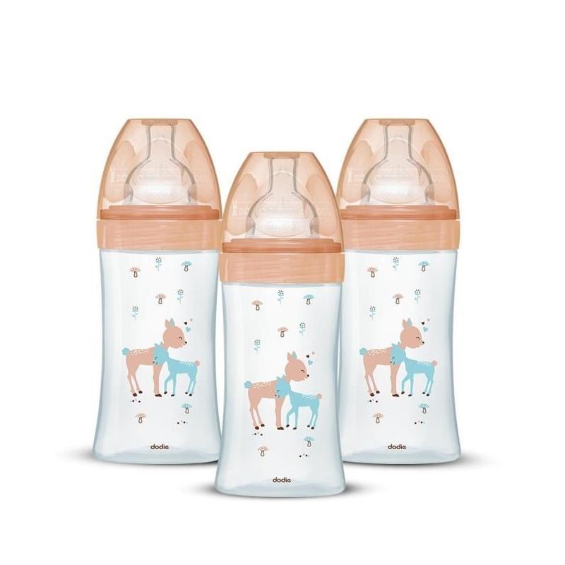 Lot de 3 Biberons DODIE Anti-Colique Sensation+ en Verre - 270ml - Débit 2