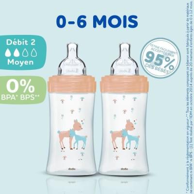 Lot de 3 Biberons DODIE Anti-Colique Sensation+ en Verre - 270ml - Débit 2