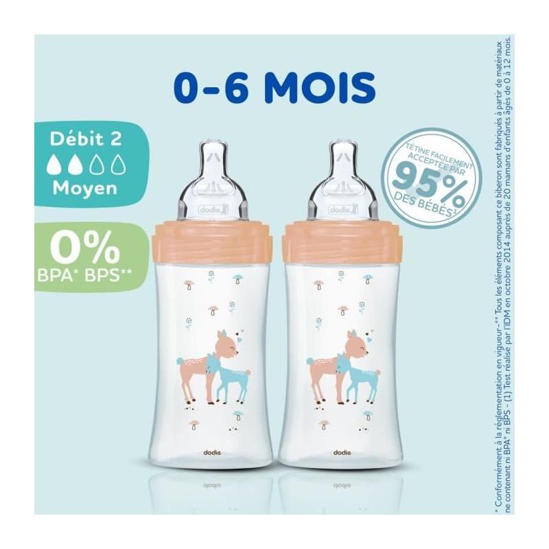 Lot de 3 Biberons DODIE Anti-Colique Sensation+ en Verre - 270ml - Débit 2