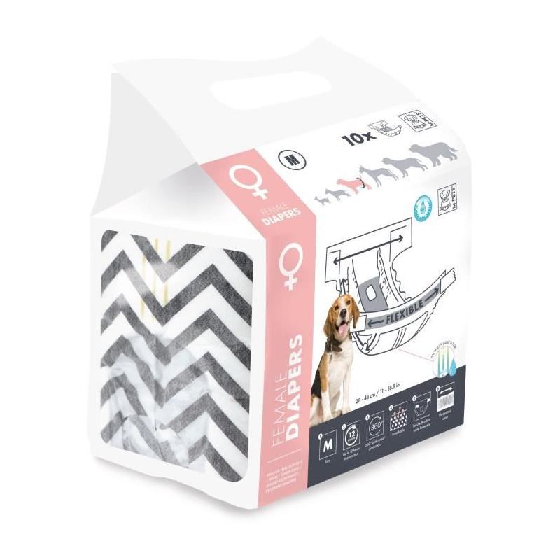 Couches pour chien M PETS - Femelle M x10 - Tour de taille 30-42,5 cm