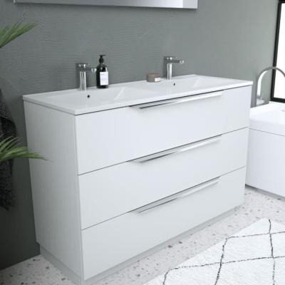 Ensemble SDB 120cm Blanc - Vasque + 3 tiroirs + miroir