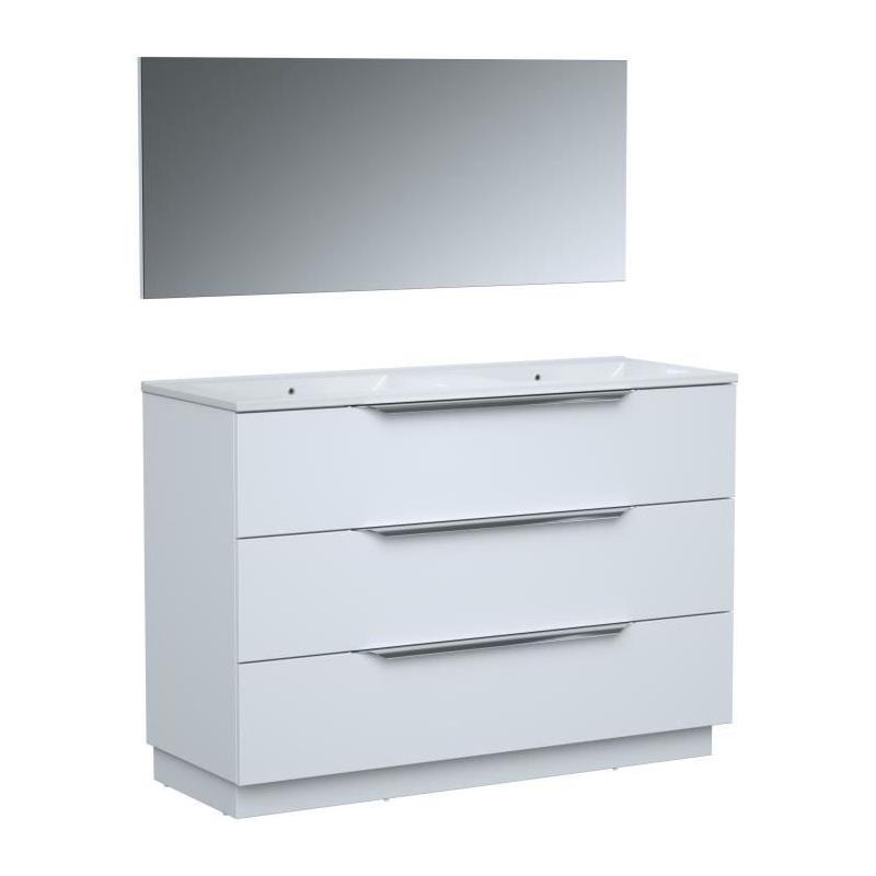 Ensemble SDB 120cm Blanc - Vasque + 3 tiroirs + miroir