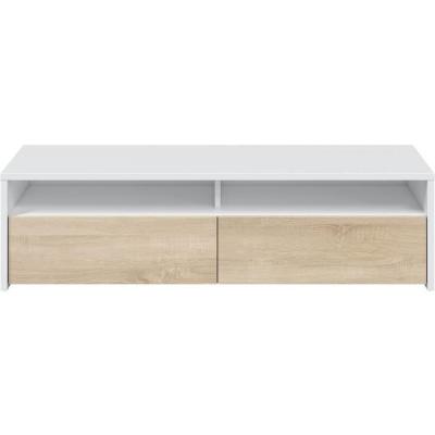Meuble TV KIOTO - Blanc/Chêne - 2 portes - 130cm