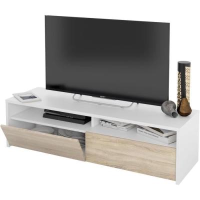 Meuble TV KIOTO - Blanc/Chêne - 2 portes - 130cm