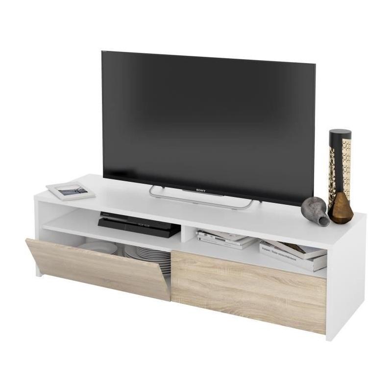 Meuble TV KIOTO - Blanc/Chêne - 2 portes - 130cm