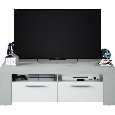 Meuble TV AMBIT: Design béton/blanc, 2 portes - 2 niches