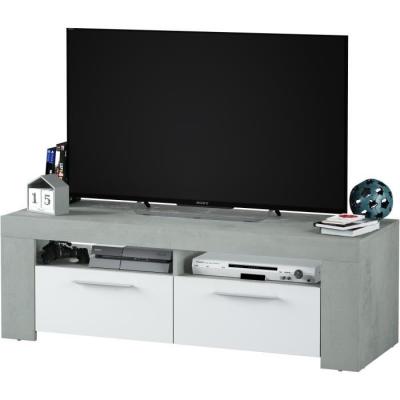 Meuble TV AMBIT: Design béton/blanc, 2 portes - 2 niches