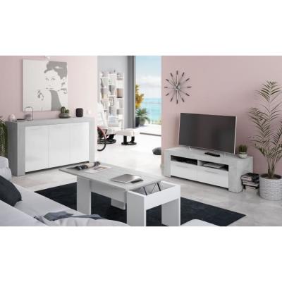 Meuble TV AMBIT: Design béton/blanc, 2 portes - 2 niches