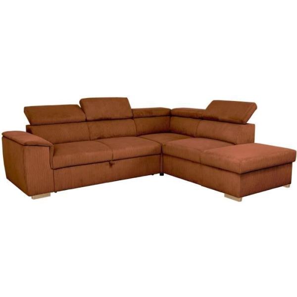 Canapé d'angle convertible réversible - 5 places - DAYTONA - Tissu Velours Terracotta - Coffre de rangement - L260 x H94 x P21