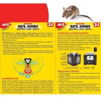 Répulsif ultrasons ACTO 3 en 1 - Maxi couverture - 300m² - Anti-Nuisibles