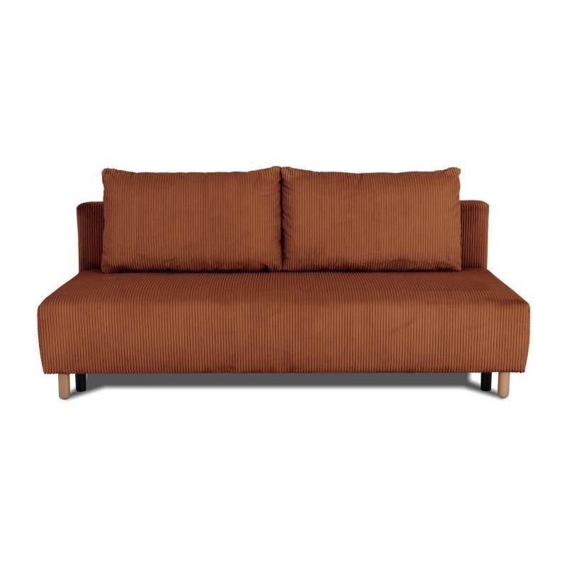 Canapé convertible 3 places GINO - Tissu Lincoln terracotta - Avec coffre