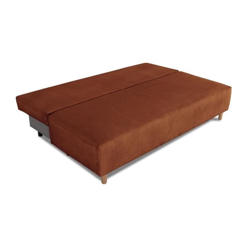 Canapé convertible 3 places GINO - Tissu Lincoln terracotta - Avec coffre