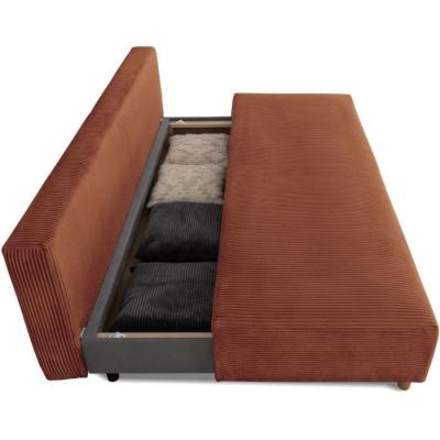 Canapé convertible 3 places GINO - Tissu Lincoln terracotta - Avec coffre