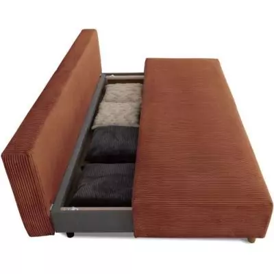 Canapé convertible 3 places GINO - Tissu Lincoln terracotta - Avec coffre