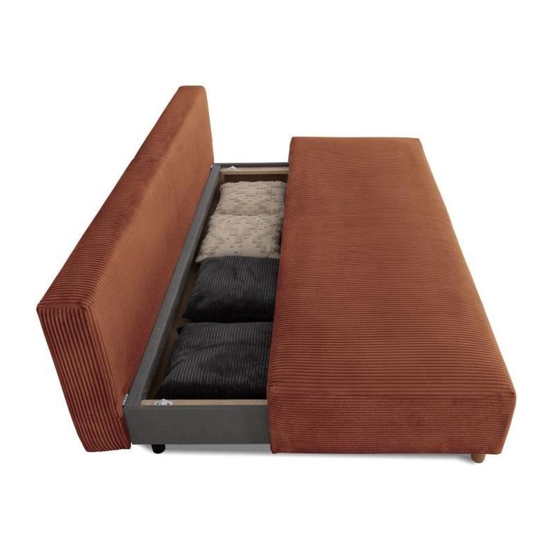Canapé convertible 3 places GINO - Tissu Lincoln terracotta - Avec coffre