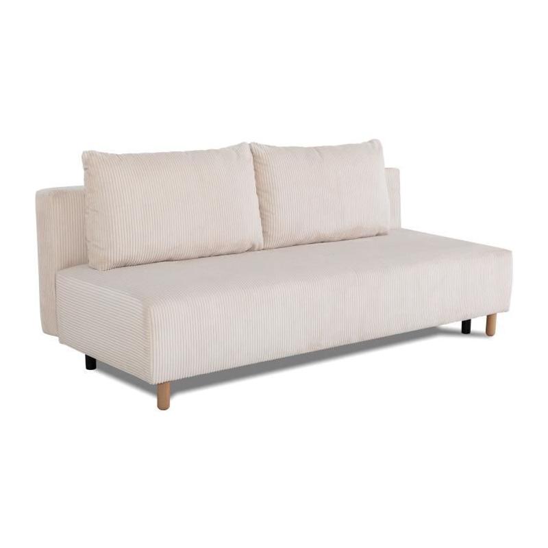 Canapé convertible 3 places GINO - Tissu Lincoln pearl - Avec coffre