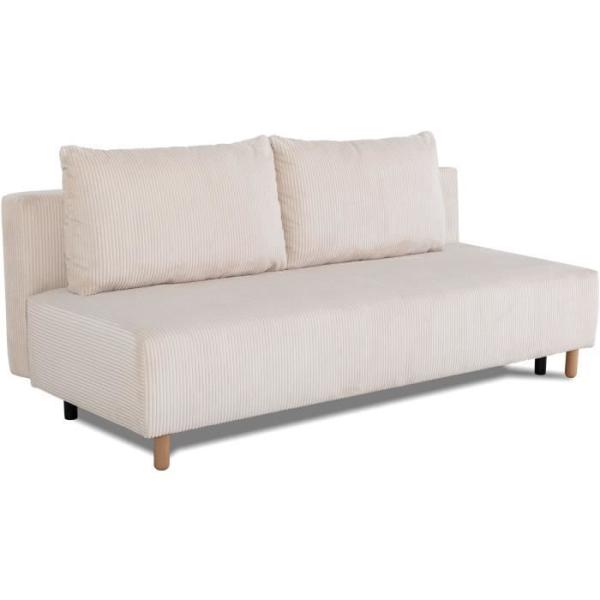 Canapé droit convertible 3 places GINO - Tissu Lincoln pearl - Avec coffre - L 195 x H 89 x P 91 cm