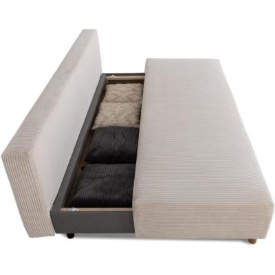 Canapé convertible 3 places GINO - Tissu Lincoln pearl - Avec coffre