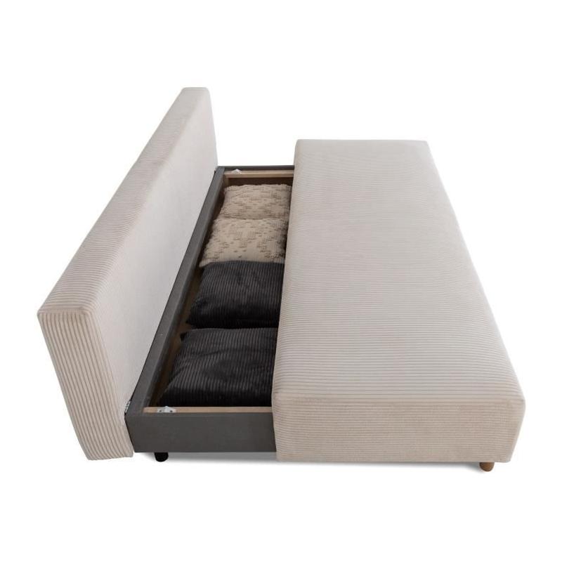 Canapé convertible 3 places GINO - Tissu Lincoln pearl - Avec coffre