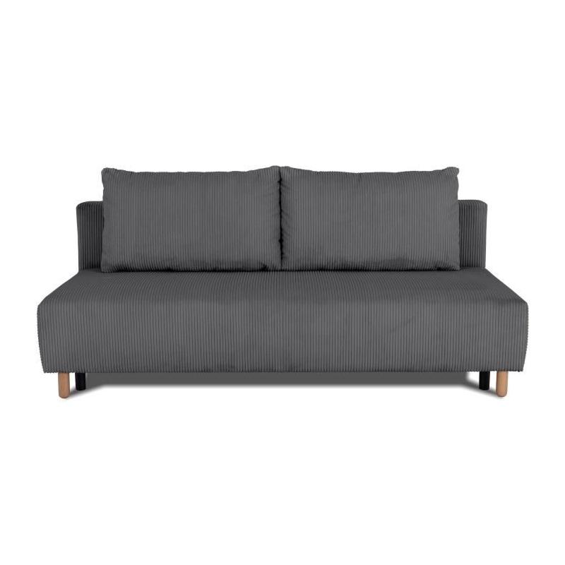 Canapé convertible 3 places GINO - Tissu anthracite - Avec coffre